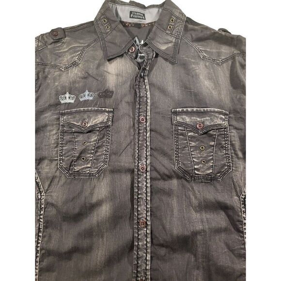 Roar Strength Refined Button Up Shirt Men Sz L Embroidered Charcoal Gray‎ - Picture 2 of 7